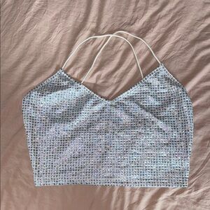 SHEIN Silver Sequin Sleeveless Crop Top